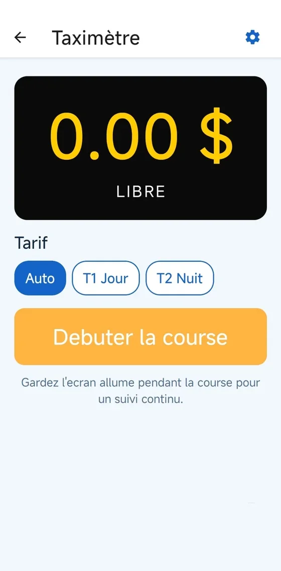 Taximètre Taxi-Flow au repos, affichant LIBRE, prêt pour une course